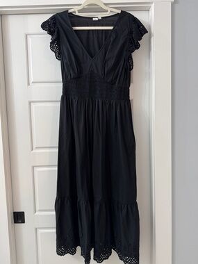Gap Black Eyelet Sleeve Midi Dress - Women